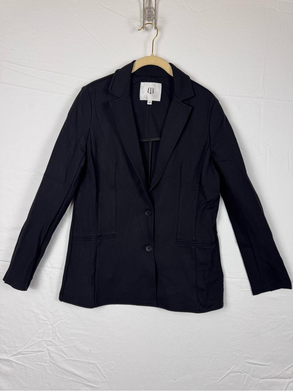 Black Tailored Blazer- Pockets, Stretch, Comfortable Size M